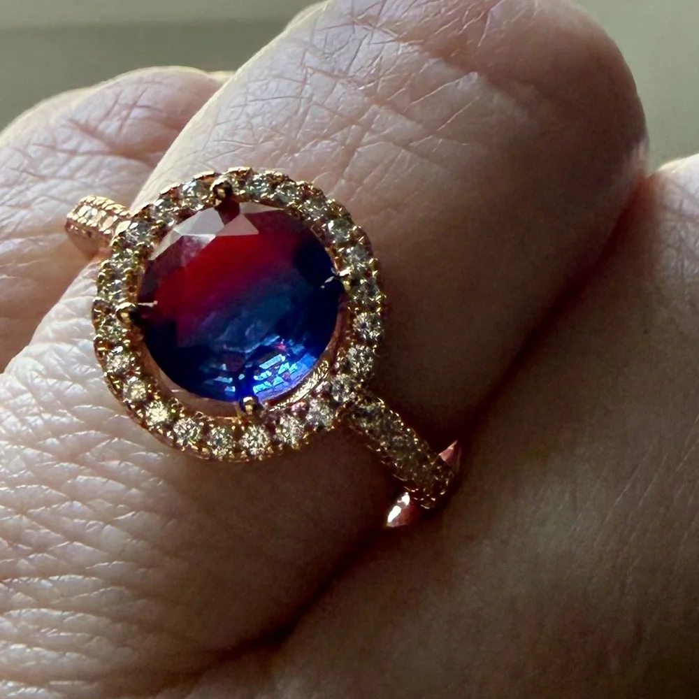 NEW! Pretty Bird Jewelry Gold Halo Ring with Pink Purple Center Stone size 8 - Picture 8 of 16